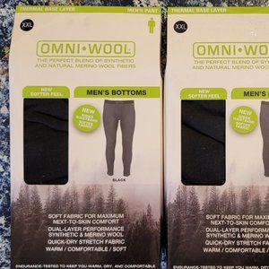 2 Pair OMNI WOOL Men's Thermal Base Layer Bottoms XXL